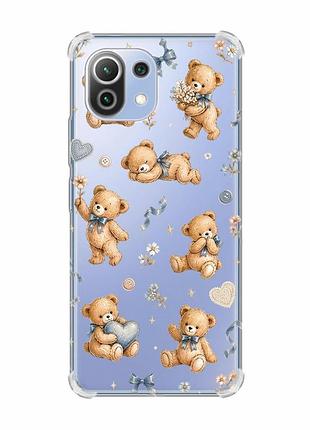 Чехол с утолщёнными углами на xiaomi mi 11 lite плюшевые медвежата (принт 430)