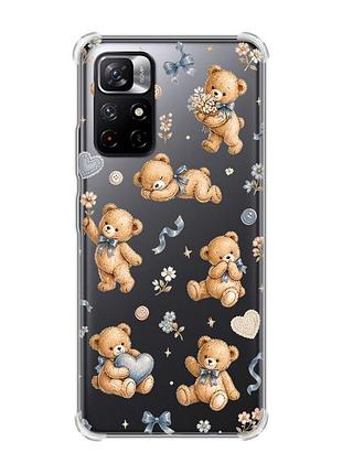 Чехол с утолщёнными углами на xiaomi redmi note 11 5g плюшевые медвежата (принт 430)