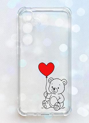 Чехол с утолщенными углами на samsung galaxy s24 медвежонок с сердечком (принт 431)