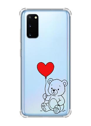 Чохол із потовщеними кутами на samsung galaxy s20 plus ведмежатко з сердечком (принт 431)