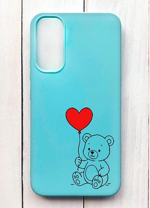 Матовий бірюзовий чохол на samsung a34 5g ведмежатко з сердечком (принт 431)