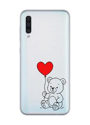 Прозрачный чехол на samsung galaxy a50 (2019) a505/a30s медвежонок с сердечком (принт 431)