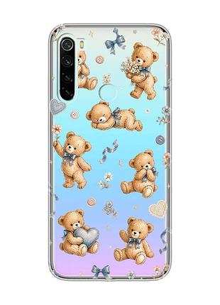 Прозрачный чехол на xiaomi redmi note 8 плюшевые медвежата (принт 430)