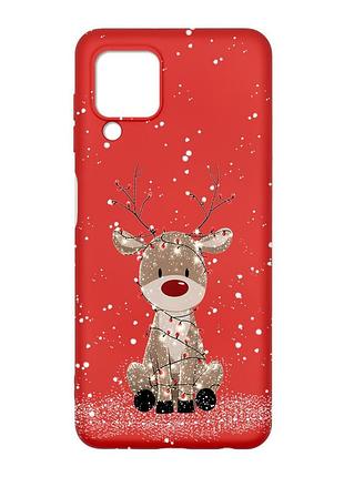 Матовый красный чехол на samsung galaxy m32/a22/m22 4g олень новый год (принт 429)