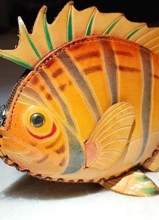 🐟 яркий кожаный кошелек ручной работы «рыбка»