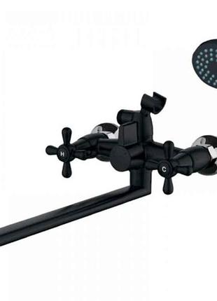 Смеситель настенный черный sirius-140 black (со шлангом и лейкой) тм plamix