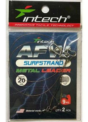 Повідець металевий 0,28мм 9кг 20см (2шт/уп) afw surfstrand 1х7 тм intech