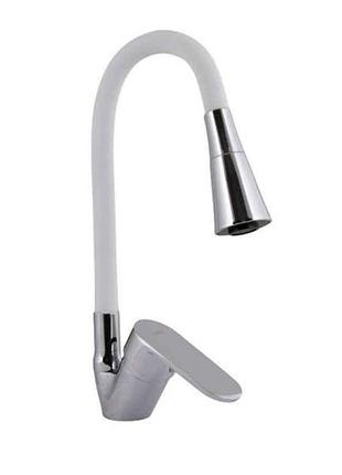Змішувач на мийку білий tani 008f3 з гнучким виливом (k40) ldtan008f3wcr37037 white/chrome тм lidz