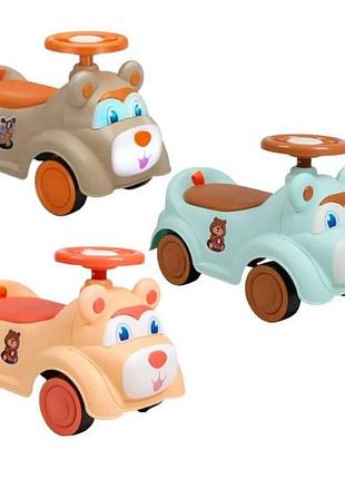 Толокар joy ry-82401 мишка со звуками, подсветкой и багажником бежевый
