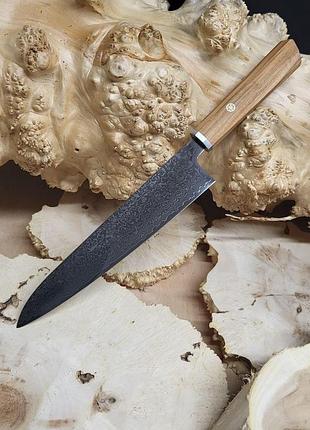 Кухонный шеф-нож (gyuto) 21 см из 67-слойной дамасской стали с ручкой из оливкового дерева с мозаичным пином