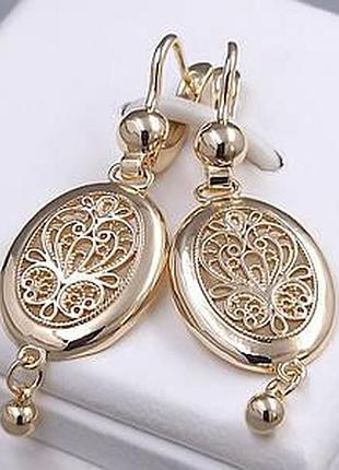 Сережки підвіски медзолото xuping 18k. 5 см.