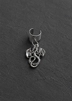 Серьга dragon каф дракон с драконом клипса на ухо без прокалывания