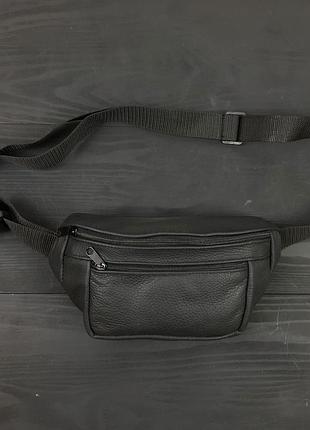 Кожаная качественная бананка мужская - женская сумка, черная сумка из кожи