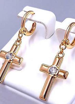Сережки хрестики медзолото xuping jewelry 18k. 3,5 см