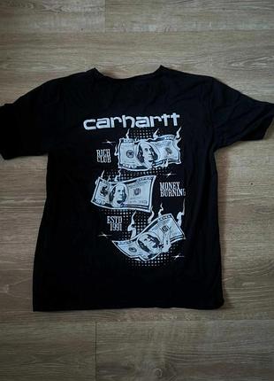 Футболка carrhartt чорного кольору, з логотипом money burning, розмір м