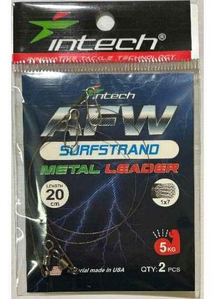 Повідець металевий 0,20мм 5кг 20см (2шт/уп) afw surfstrand 1х7 тм intech