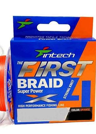 Шнур 0,09мм 2,72кг 100м #0.3 first braid x4 orange тм intech