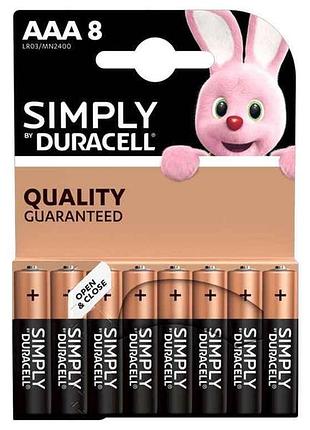 Батарейка simply aaa алкалиновая 1.5v lr03 8шт ведер набор 2x4 шт тм duracell