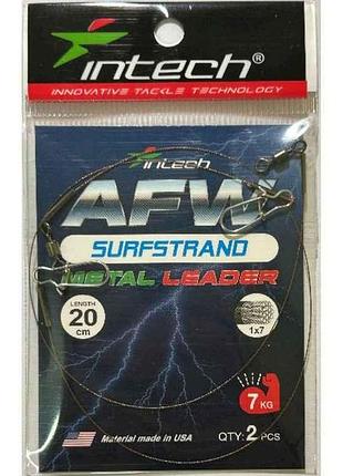 Повідець металевий 0,25мм 7кг 20см (2шт/уп) afw surfstrand 1х7 тм intech