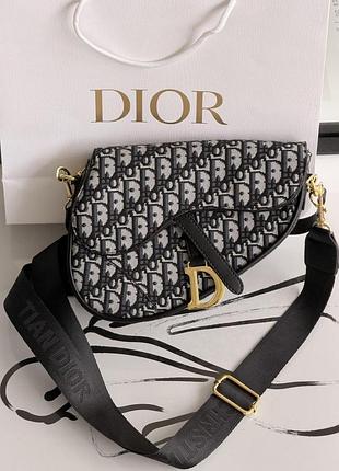 Жіноча сумка dior saddle bag чорно-сіра — стильна брендова сумка