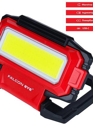 Робочий акумуляторний ліхтар falcon eye clam 1000 лм з power bank, магнітом, карабіном і type-c, червоний
