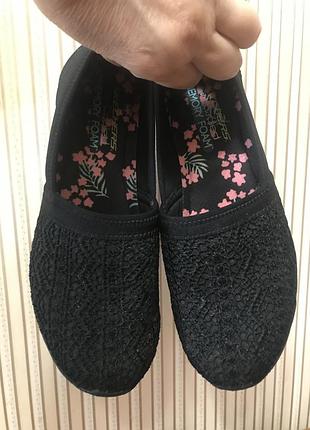 Жіночі балетки skechers чорні мереживні 39 (26-8.5)