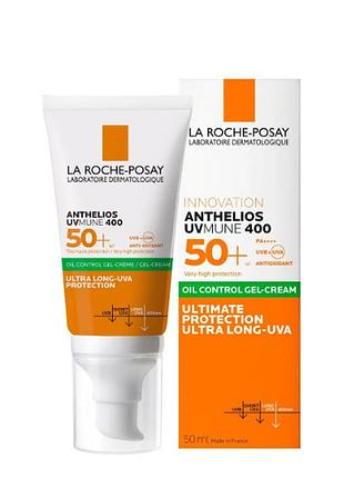 Сонцезахисний матуючий гель-крем для обличчя la roche-posay anthelios uvmune 400 oil control gel-cream spf 50+, 50 мл