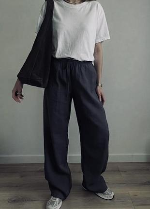 Графитовые брюки на резинке h&amp;m linen blend