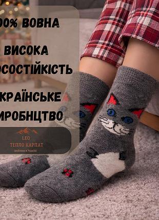 Носки шерстяные женские лео тепло карпат котики серые 36-40