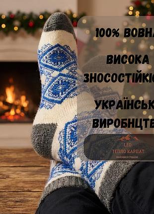 Шкарпетки чоловічі лео тепло карпат орнамент 40-45 білий/синій
