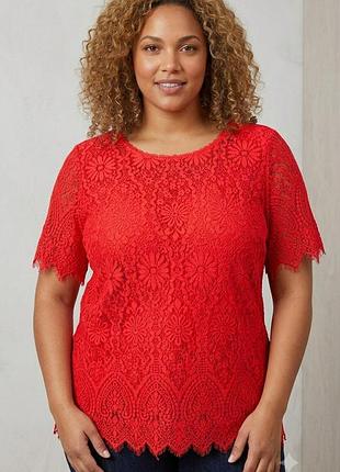 Женская кружевная блузка яркого -красного цвета с короткими рукавами от isaac mizrahi live.