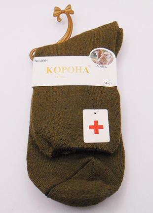 Теплі шкарпетки без гумки альпака 37-41 хакі корона 2664