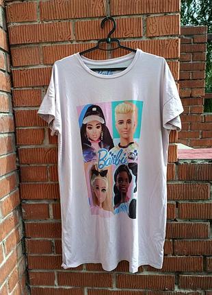 ​розовая удлинённая футболка / платье-ночнушка barbie (matalan) — размер m