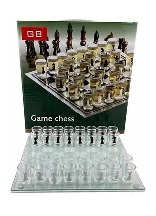 Настольная игра алко шахматы с ячейками и стеклянной доской 32 рюмки