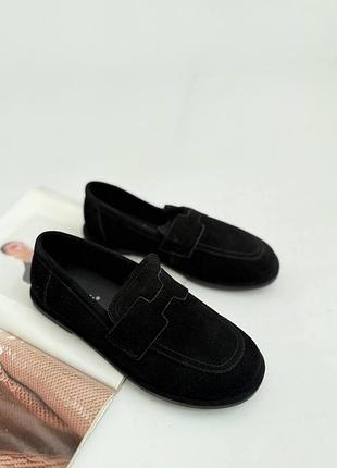 Лоферы женские черные, замша