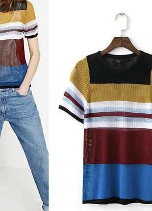 Футболка з трикотажу в сіточку zara розмір s