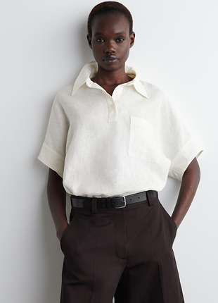 Сорочка лляна cos linen half-placket shirt