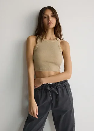 Базовый топ h&amp;m xs/s майка базовая минималистичная, в рубчик, с люрексом