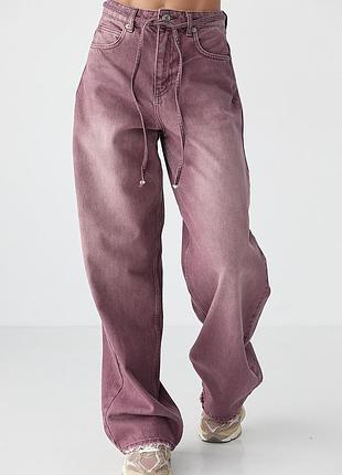 Кольорові джинси baggy на зав'язках - бордо цвет, 38р (є розміри)