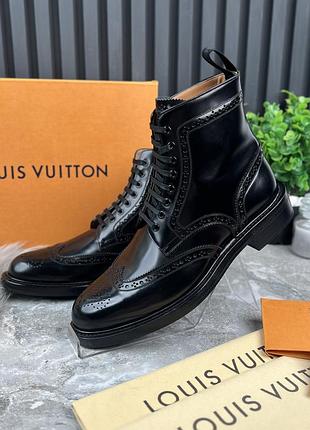 Новые louis vuitton boots brogue ботинки мужские черная кожа оригинал 41.5