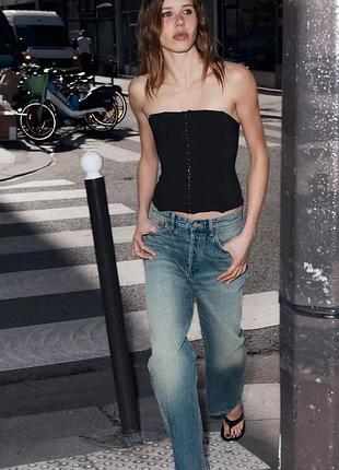 Топ-корсет без бретелей zara, чорний корсет zara