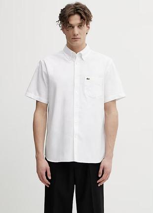 Біла сорочка з коротким рукавом з бавовни lacoste xxl
