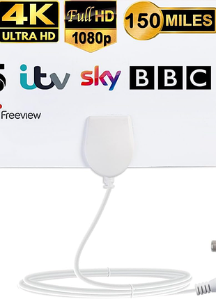 Телевізійна антена, кімнатна телевізійна антена - цифрова антена freeview з радіусом дії 150 миль, hdtv-антена для freeview tv, підтримка 4k 1080p