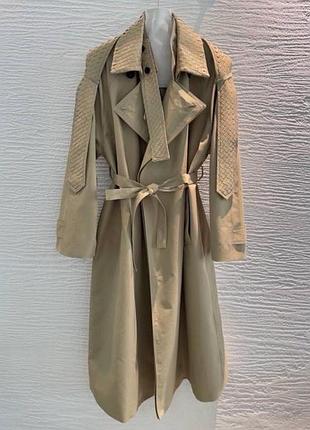Жіночий довгий тренч з шкіряними вставками bottega veneta