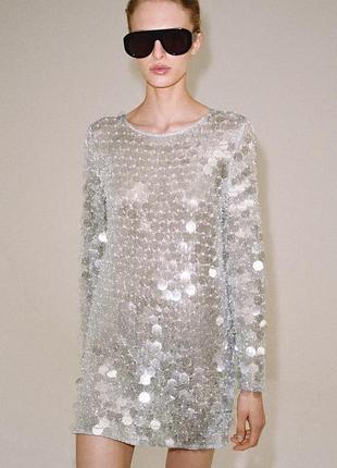 Коротка трикотажна сукня з блискітками та перлинами zara, сукня з паєтками zara, 2488/003/808