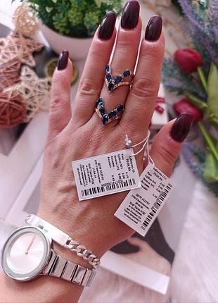 Серебряная кольца с золотом и синими фианитами 💙