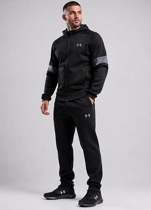Чоловічий спортивний костюм under armour чорний | демісезонний | щільний трикотаж лакоста | туреччина | весна/осінь