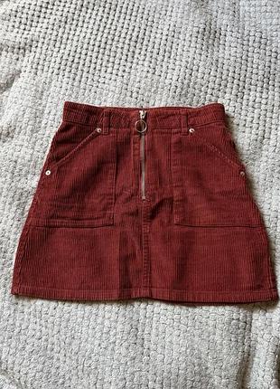 Вельветова мініспідниця topshop, цегляно-бордового кольору | xs–s
