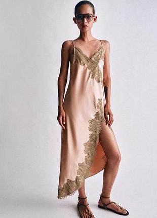 Атласна сукня zw collection з мереживом с