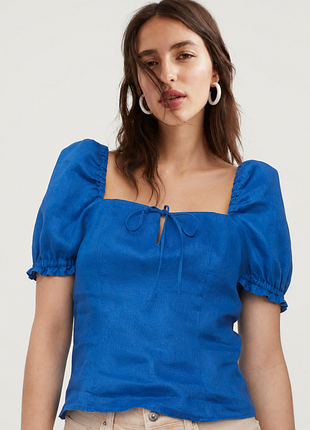 Стильна лляна блузка h&m hm xs/ s  100% льон, блуза, топ з льону
